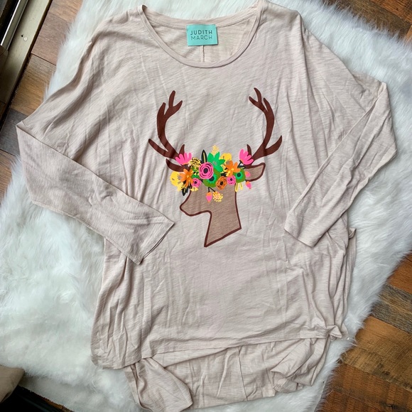Judith March Tops - Boho Deer w/ flower crown high low top